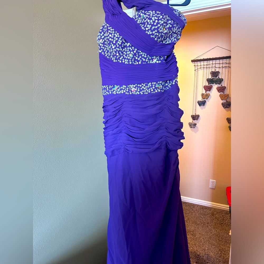 Purple one shoulder prom dress